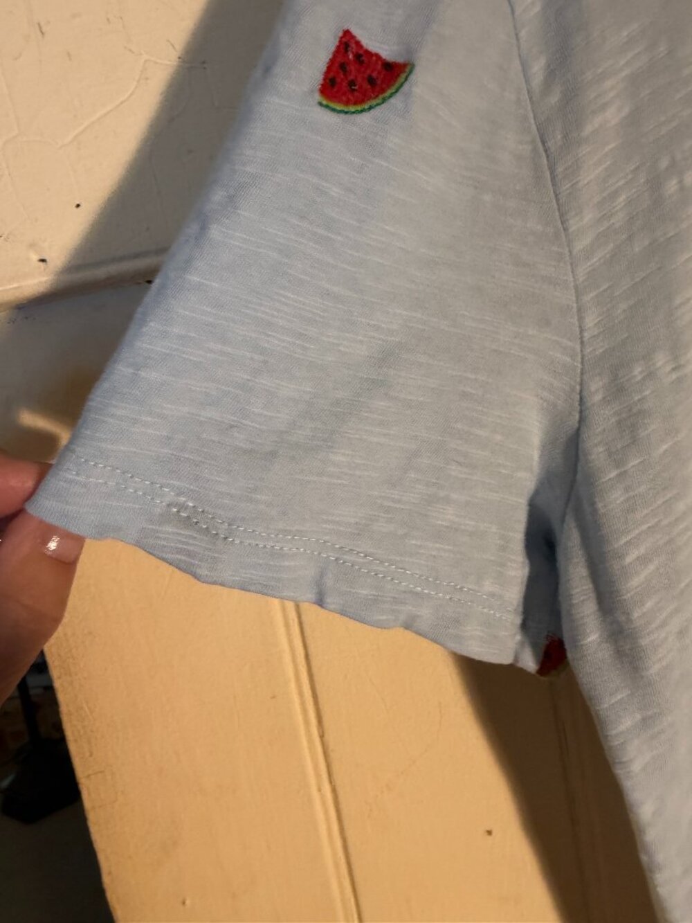 Lucky Brand Light Blue Cotton Watermelon Print Crew Neck SS Tee Sz L - Picture 4 of 7